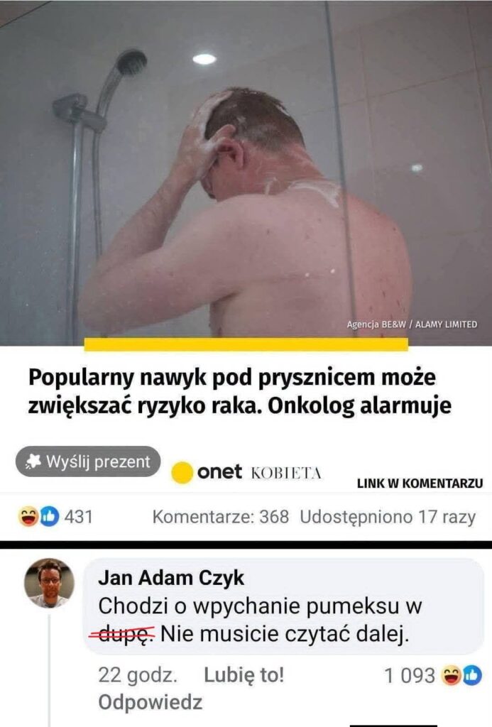 Popularny nawyk pod prysznicem – post Onet Kobieta i viralowy komentarz o pumeksie
